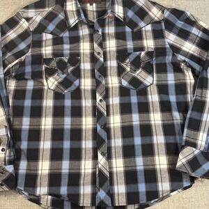 Rock & Roll Cowboy Pearl Snap Shirt Mens XXL Blue Plaid Western Rodeo